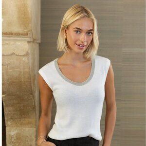 Benaar Cindy Hand-Beaded Neckline Knit Tank Top - Off White Size Small NWT!